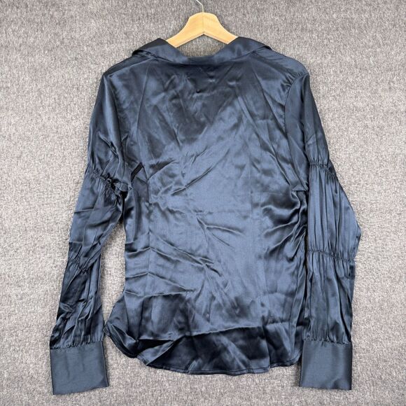 Luba‎ Cellini Silk Top Women's 10 Blue Button Casual Business Long Sleeve NWT - Picture 4 of 7